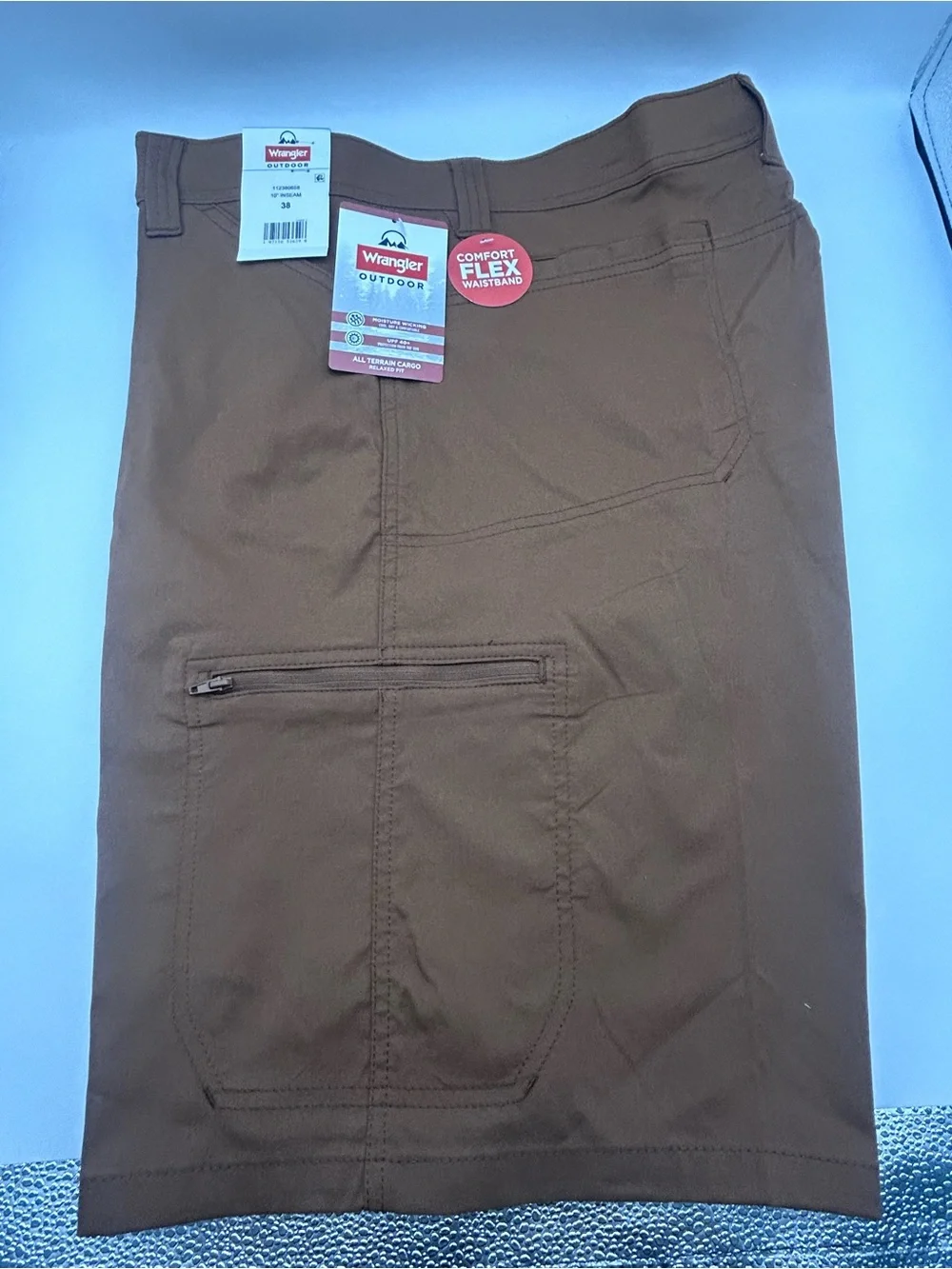 Wrangler Outdoor Brown Flex Waist Cargo Shorts with Zip Pocket